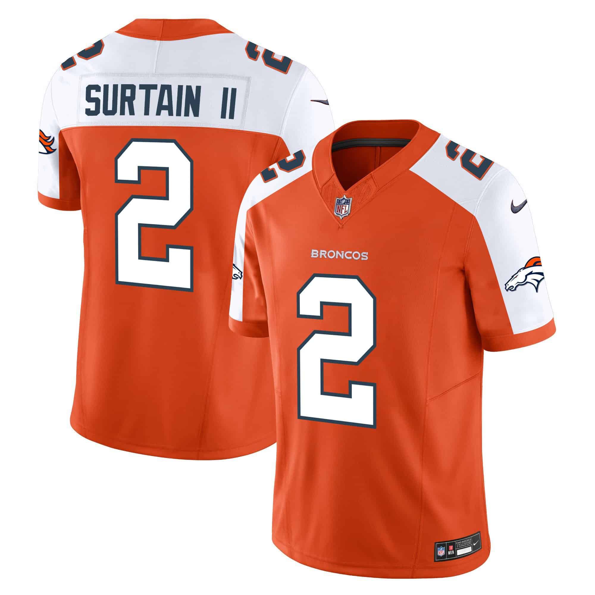Men Denver Broncos #2 Surtain ii Orange 2024 Nike Vapor Limited NFL Jersey style 1